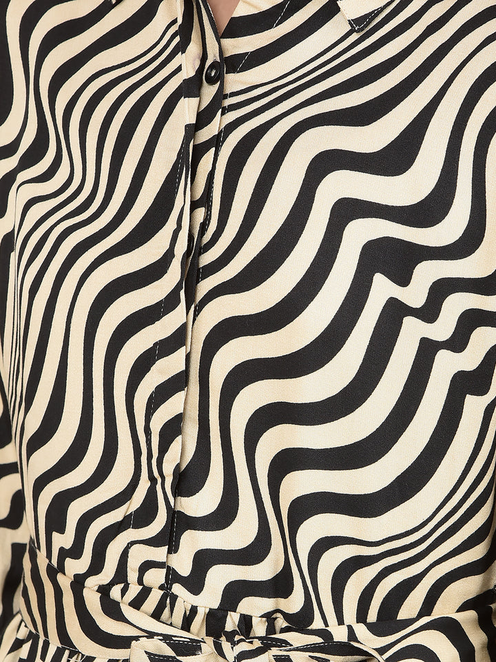 Beige Abstract Print Midi Shirt-Dress-Girls Dresses-Crimsoune Club