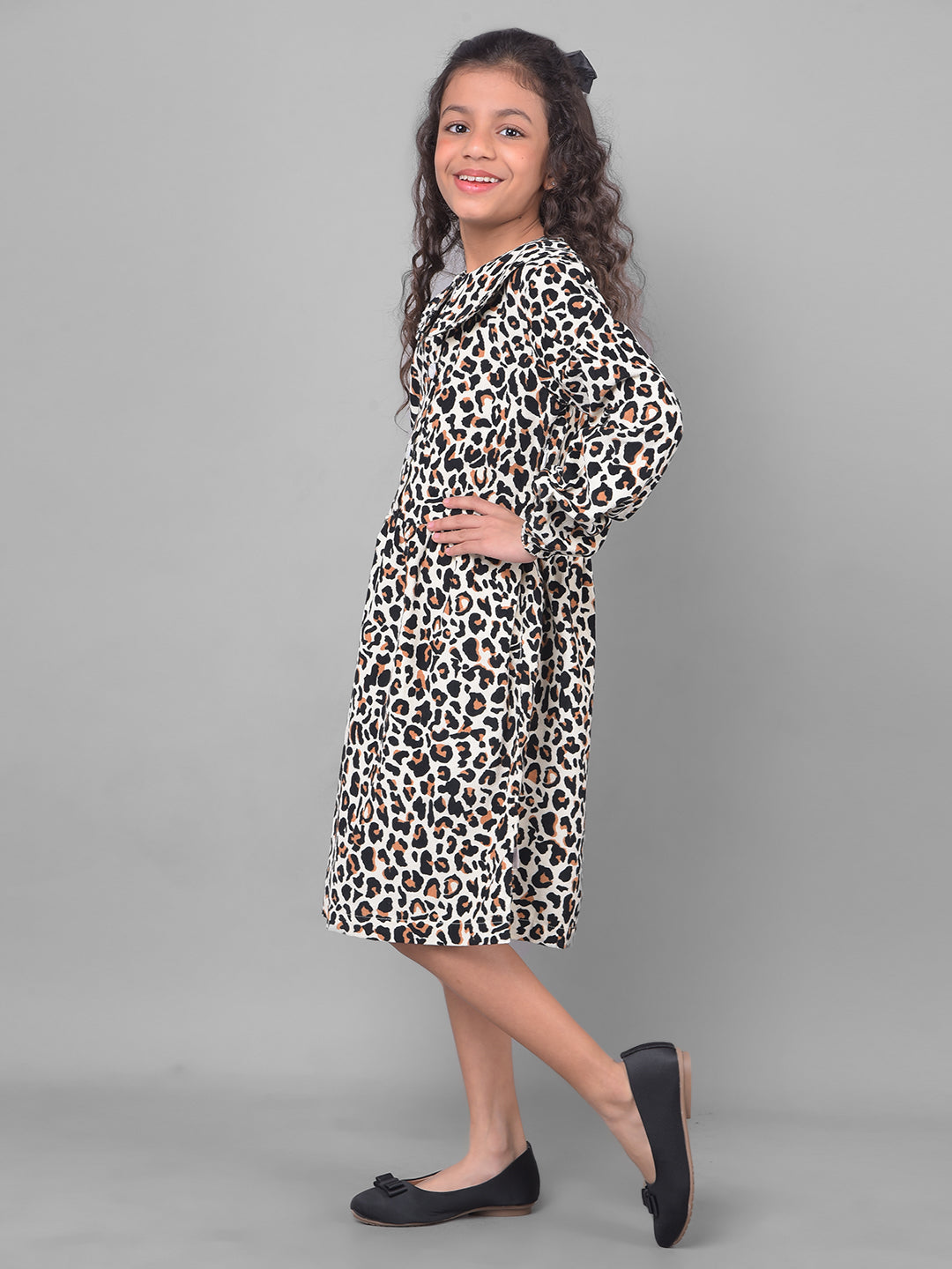 Black Printed Animal Print Dress-Girls Dresses-Crimsoune Club