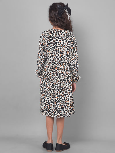 Black Printed Animal Print Dress-Girls Dresses-Crimsoune Club