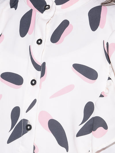 White Printed A-Line Dress-Girls Dresses-Crimsoune Club