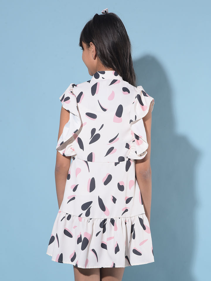 White Printed A-Line Dress-Girls Dresses-Crimsoune Club