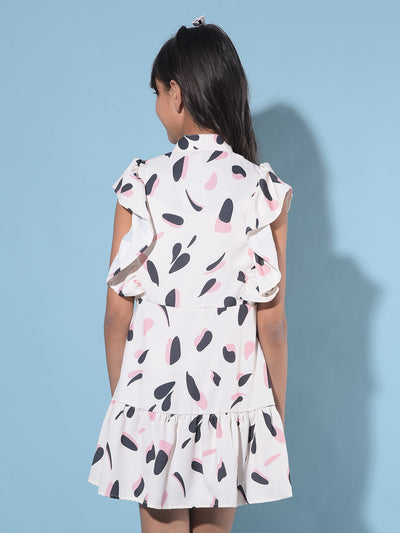 White Printed A-Line Dress-Girls Dresses-Crimsoune Club
