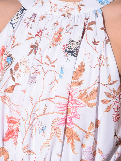 White Floral Print A-Line Dress-Girls Dresses-Crimsoune Club