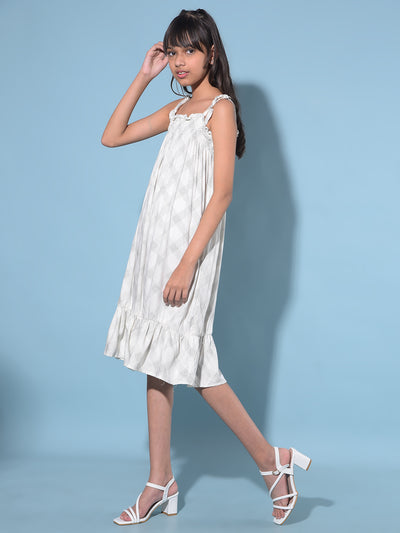 White Printed A-Line Dress-Girls Dresses-Crimsoune Club