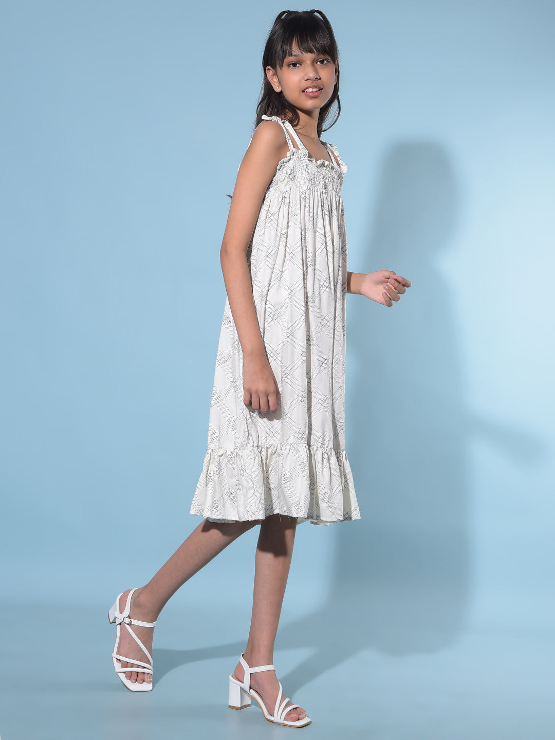 White Printed A-Line Dress-Girls Dresses-Crimsoune Club