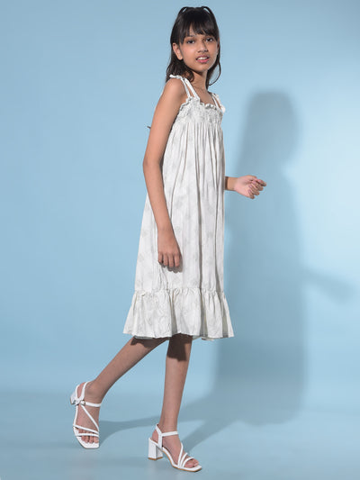 White Printed A-Line Dress-Girls Dresses-Crimsoune Club