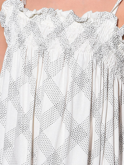 White Printed A-Line Dress-Girls Dresses-Crimsoune Club