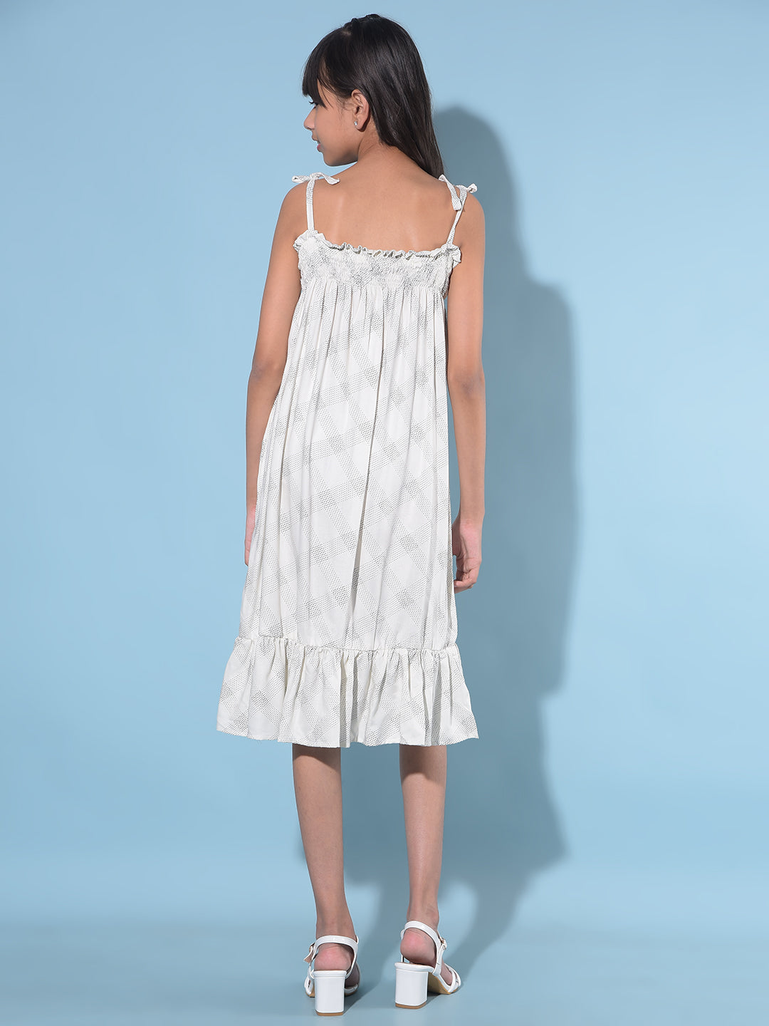 White Printed A-Line Dress-Girls Dresses-Crimsoune Club