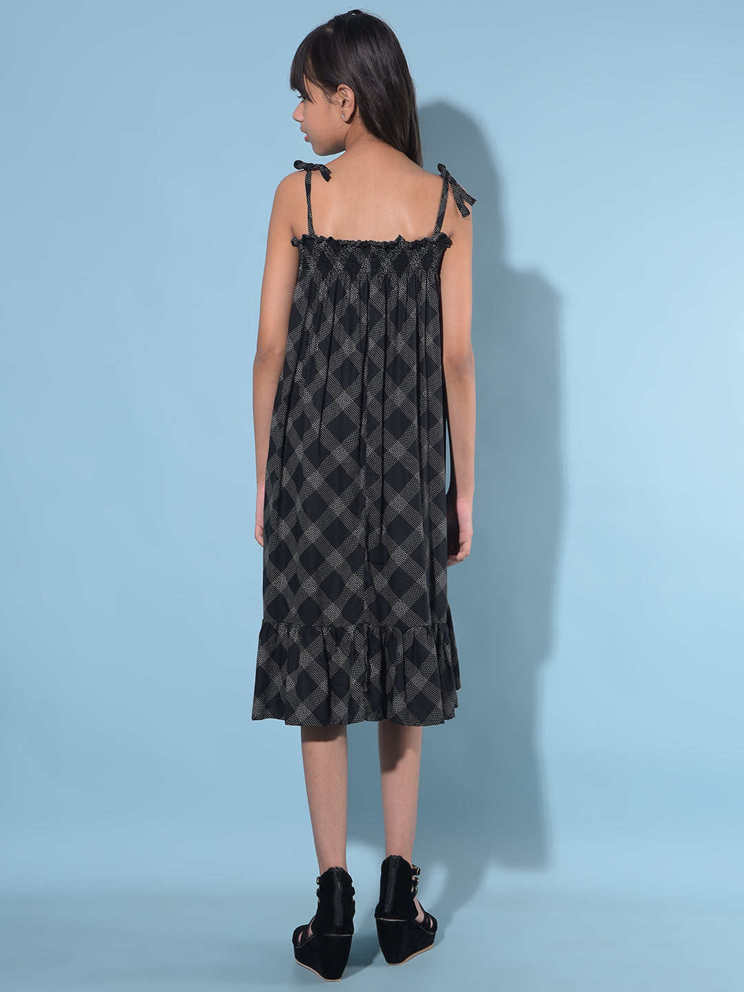 Black Printed A-Line Dress-Girls Dresses-Crimsoune Club