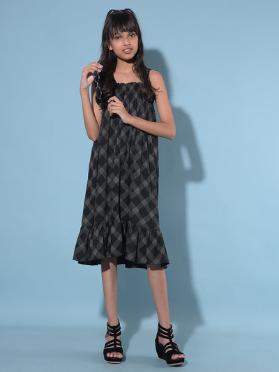 Black Printed A-Line Dress-Girls Dresses-Crimsoune Club