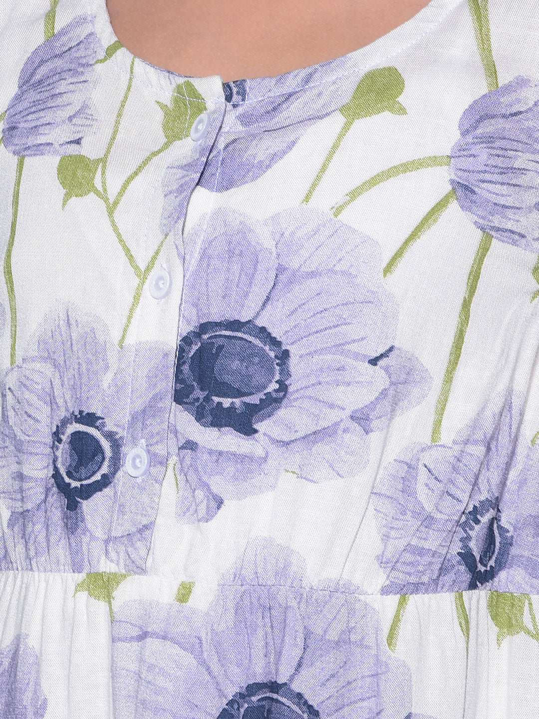 Purple Floral Print Linen A-Line Dress-Girls Dresses-Crimsoune Club