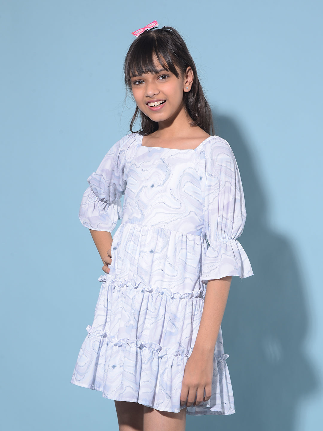 Blue Abstract Print A-Line Dress-Girls Dresses-Crimsoune Club