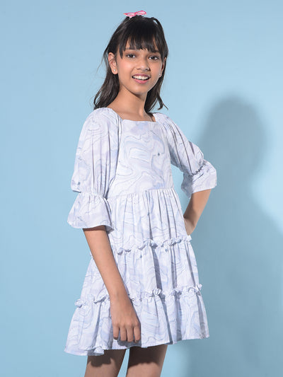 Blue Abstract Print A-Line Dress-Girls Dresses-Crimsoune Club