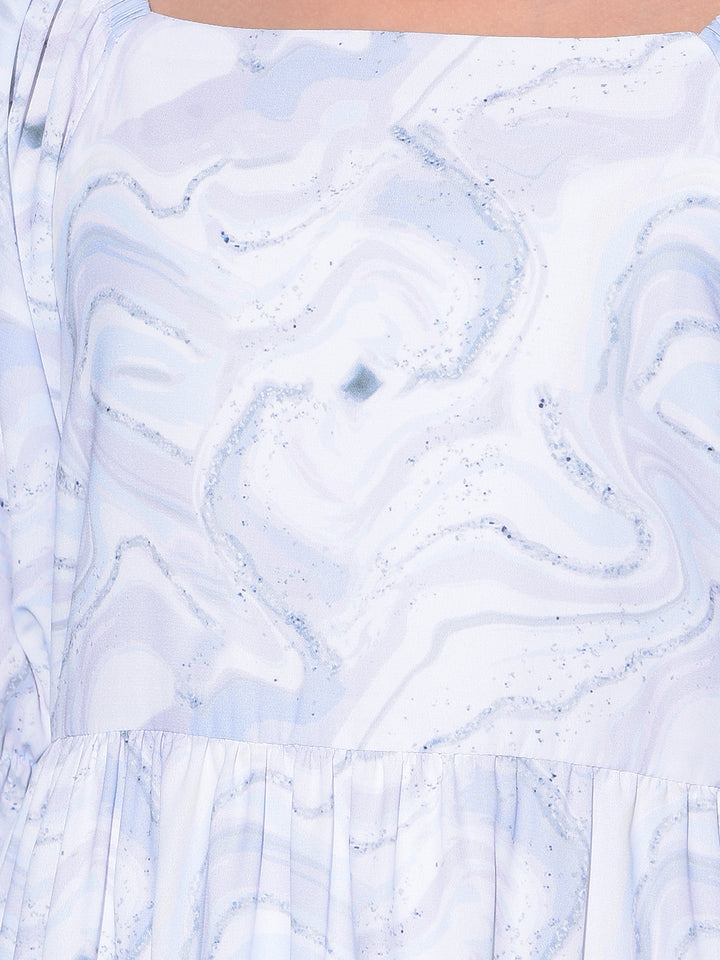 Blue Abstract Print A-Line Dress-Girls Dresses-Crimsoune Club