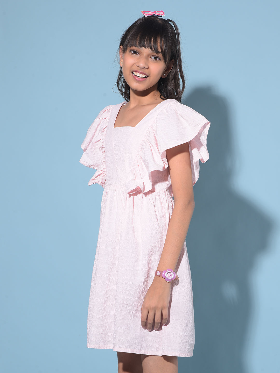 Pink 100% Cotton A-Line Dress-Girls Dresses-Crimsoune Club