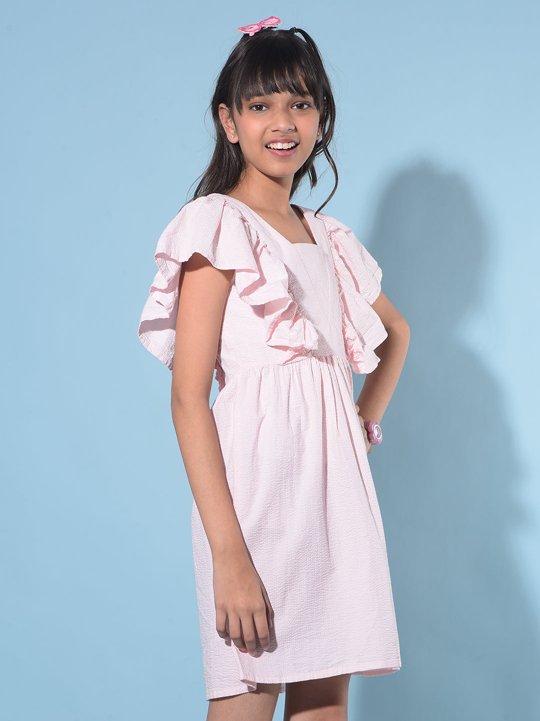 Pink 100% Cotton A-Line Dress-Girls Dresses-Crimsoune Club