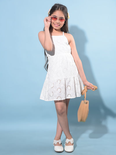 White Embroidered 100% Cotton & Flare Dress-Girls Dresses-Crimsoune Club