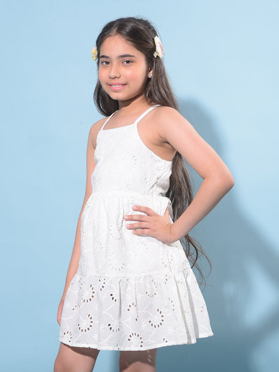 White Embroidered 100% Cotton & Flare Dress-Girls Dresses-Crimsoune Club