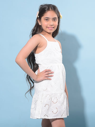 White Embroidered 100% Cotton & Flare Dress-Girls Dresses-Crimsoune Club