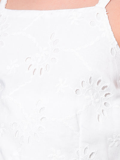 White Embroidered 100% Cotton & Flare Dress-Girls Dresses-Crimsoune Club