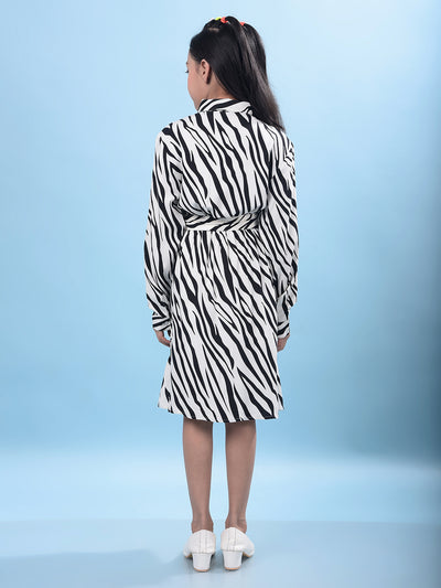 Black Printed Shirt Dress with Belt-Girls Dresses-Crimsoune Club