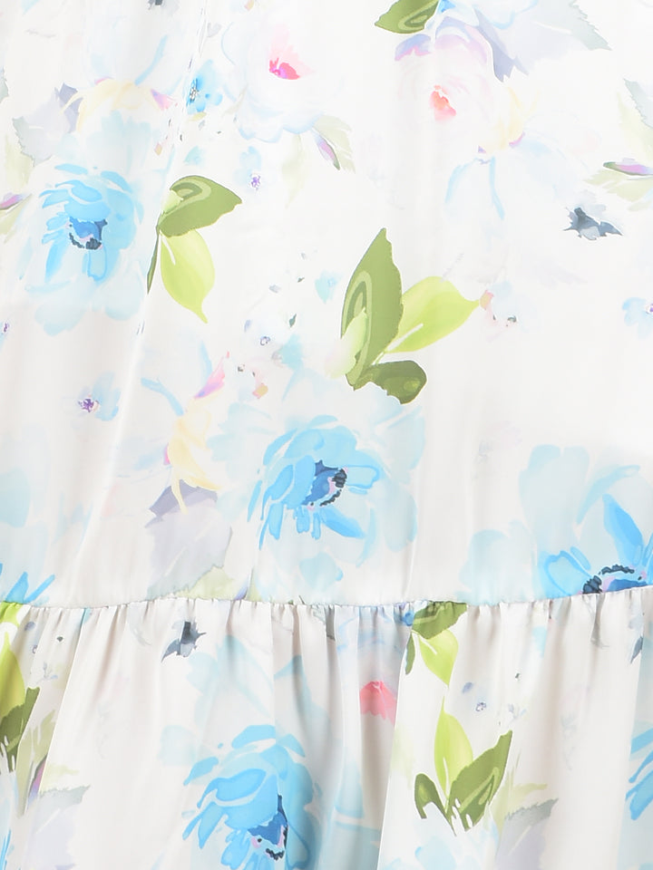 Multi-Color Floral Print Mandarin Collar A-Line Dress-Girls Dresses-Crimsoune Club