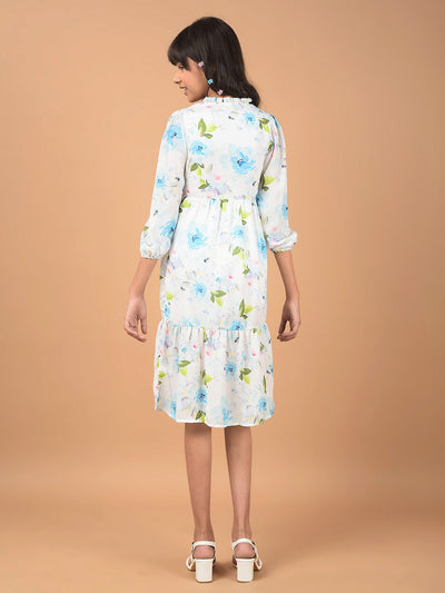 Multi-Color Floral Print Mandarin Collar A-Line Dress-Girls Dresses-Crimsoune Club