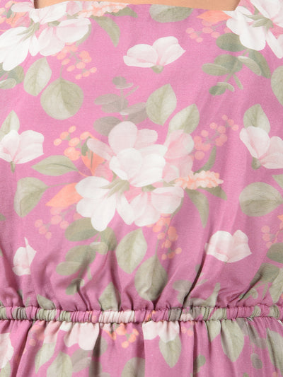 Multi-Color Floral Print Square Neck A-Line Dress-Girls Dresses-Crimsoune Club