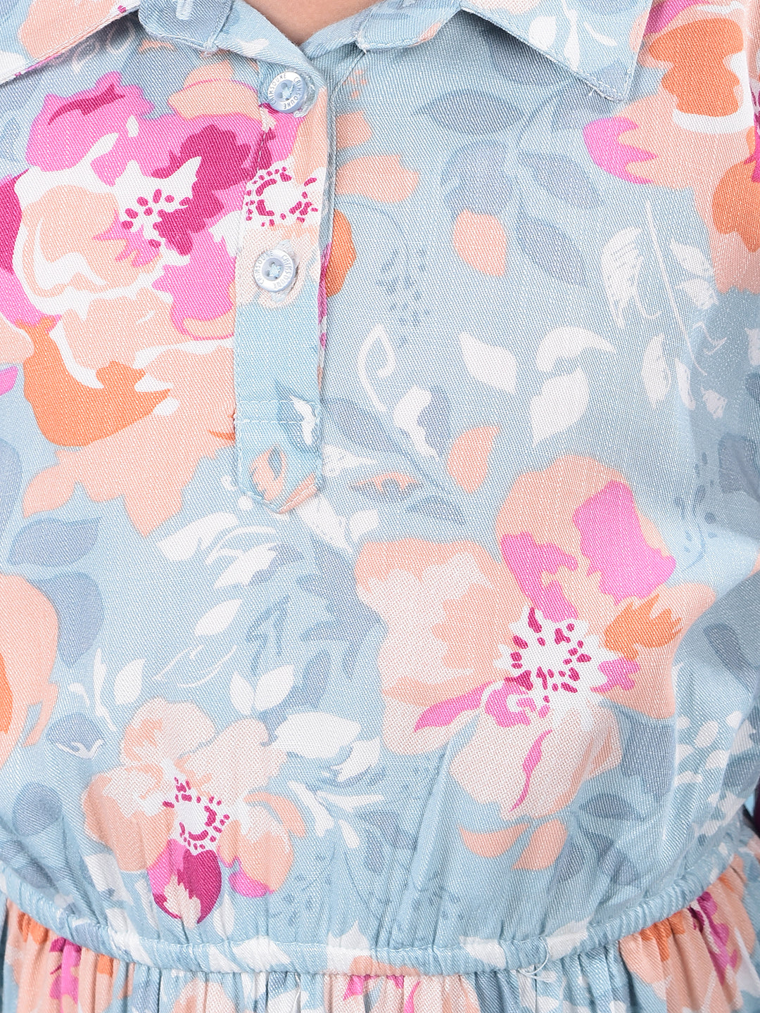 Multi-Color Floral Print Shirt Dress-Girls Dresses-Crimsoune Club