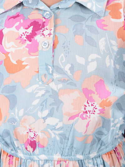Multi-Color Floral Print Shirt Dress-Girls Dresses-Crimsoune Club