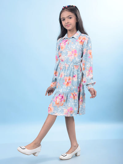 Multi-Color Floral Print Shirt Dress-Girls Dresses-Crimsoune Club