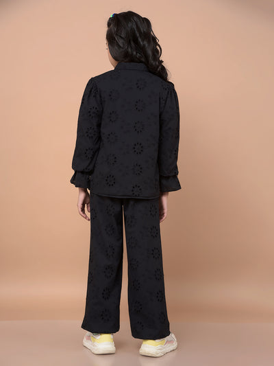 Black Floral Print 100% Cotton Co-Ord Sets-Girls Co-Ord Sets-Crimsoune Club