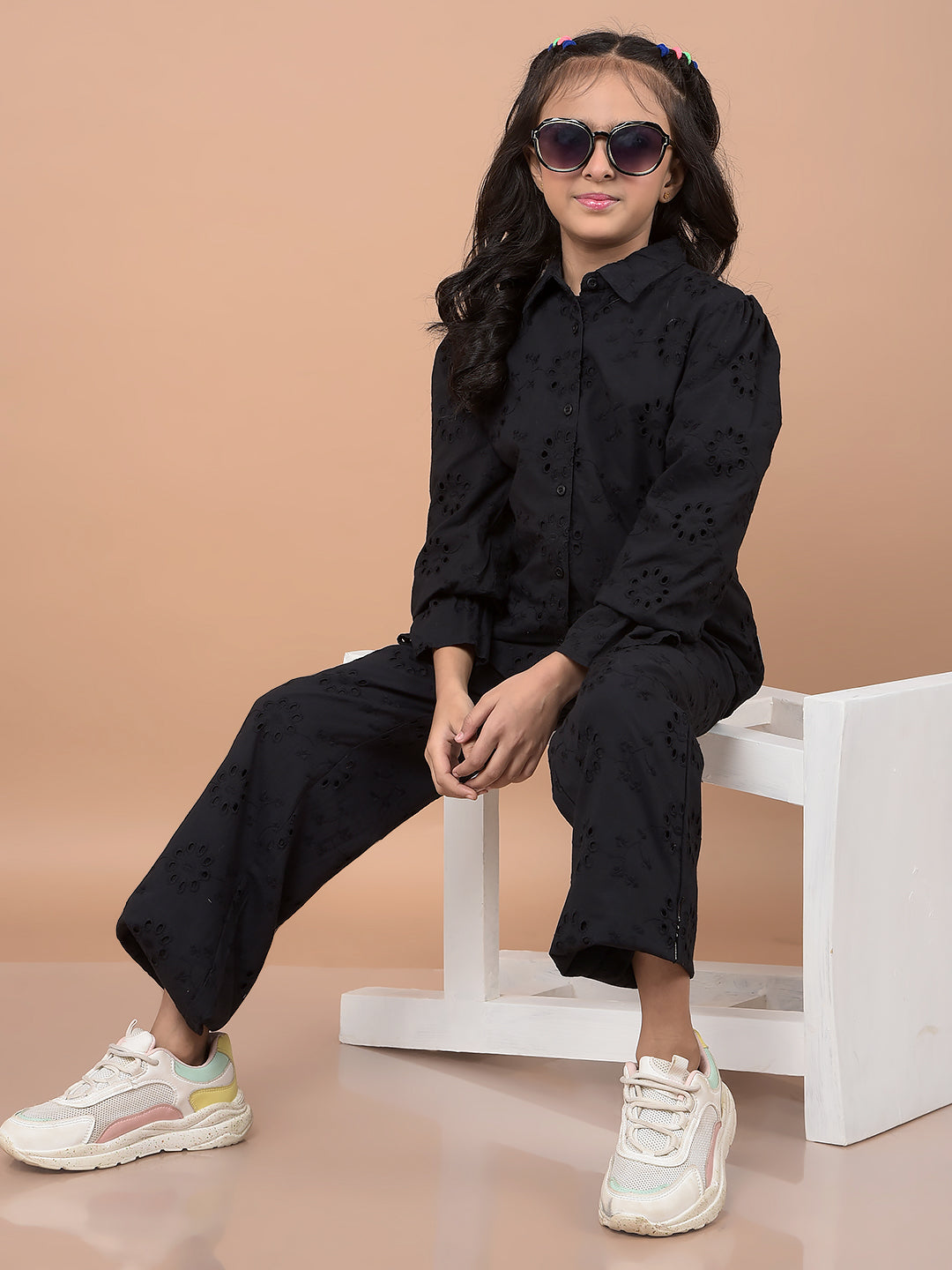 Black Floral Print 100% Cotton Co-Ord Sets-Girls Co-Ord Sets-Crimsoune Club