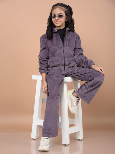 Purple Printed 100% Cotton Corduroy Co-Ord Sets-Girls Co-Ord Sets-Crimsoune Club