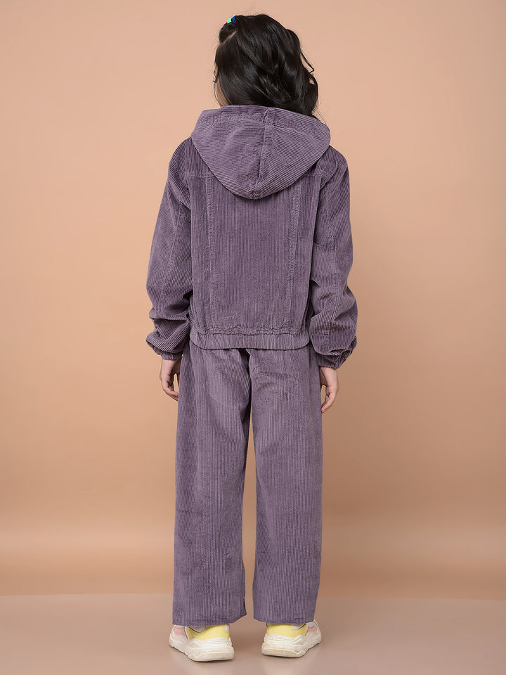Purple Printed 100% Cotton Corduroy Co-Ord Sets-Girls Co-Ord Sets-Crimsoune Club