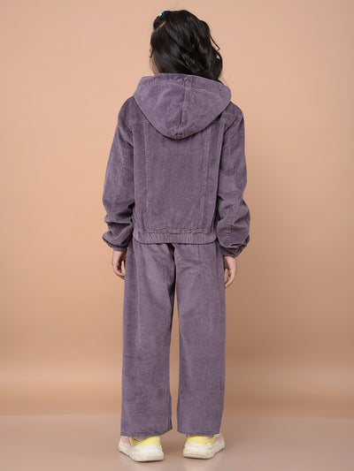 Purple Printed 100% Cotton Corduroy Co-Ord Sets-Girls Co-Ord Sets-Crimsoune Club