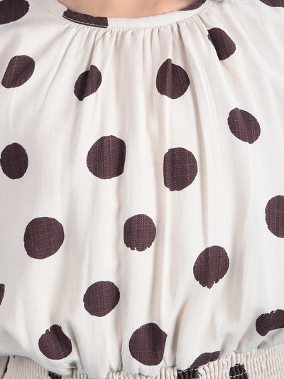 Brown Polka Dots A-Line Calf Length Dress-Girls Dresses-Crimsoune Club
