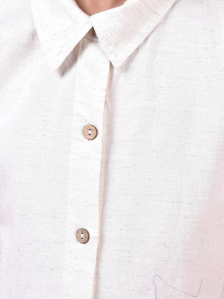 Off White Linen Shirt Dress-Girls Dress-Crimsoune Club