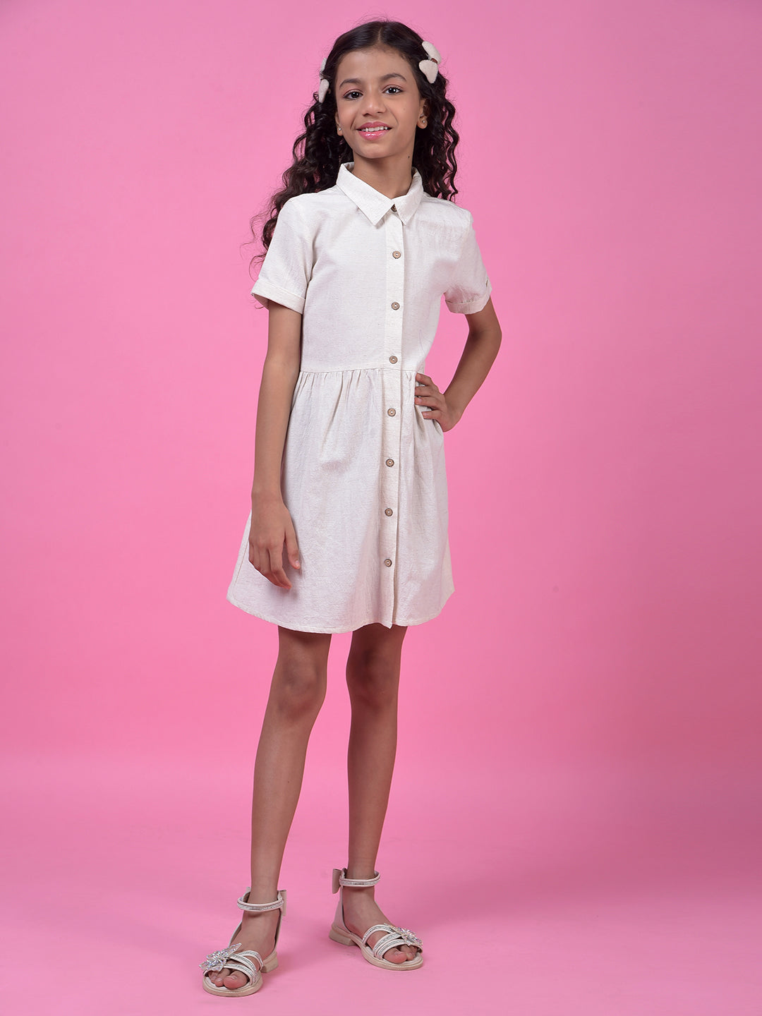 Off White Linen Shirt Dress-Girls Dress-Crimsoune Club