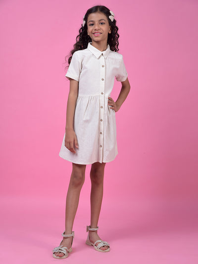Off White Linen Shirt Dress-Girls Dress-Crimsoune Club