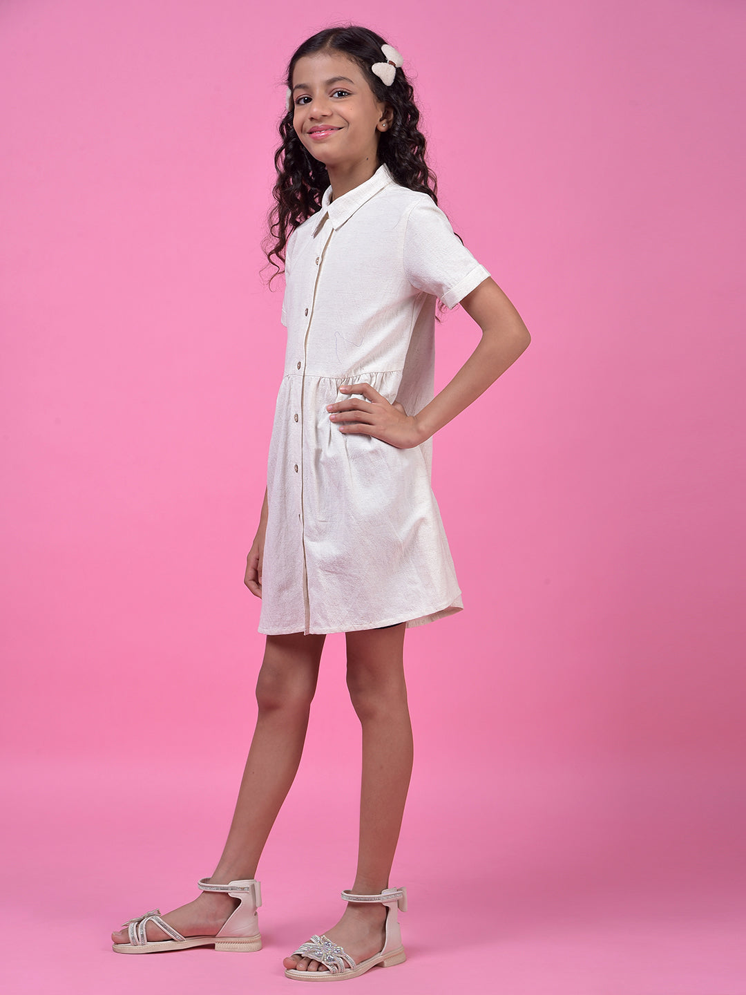 Off White Linen Shirt Dress-Girls Dress-Crimsoune Club