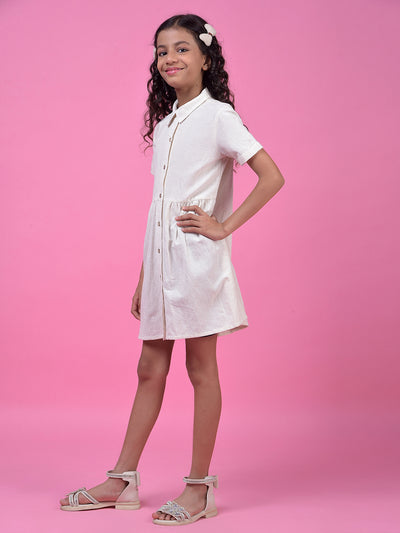 Off White Linen Shirt Dress-Girls Dress-Crimsoune Club