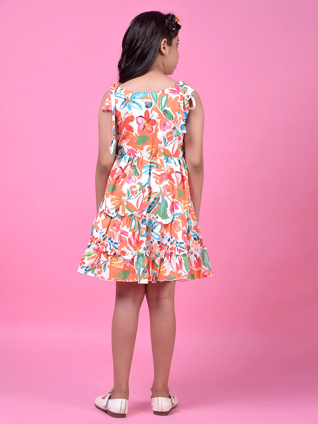 Multi-Color Floral Print 100% Cotton Sleeveless A-Line Dress-Girls Dress-Crimsoune Club