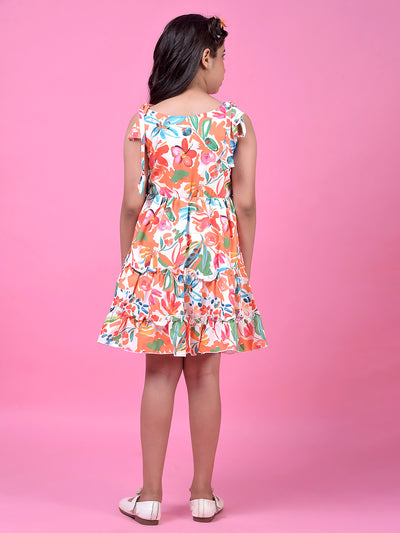 Multi-Color Floral Print 100% Cotton Sleeveless A-Line Dress-Girls Dress-Crimsoune Club