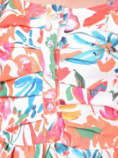Multi-Color Floral Print 100% Cotton Sleeveless A-Line Dress-Girls Dress-Crimsoune Club
