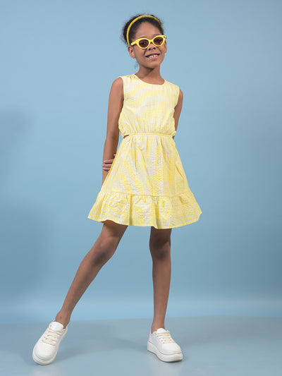 Girl's Yellow Printed Sleeveless A-Line Dress-Girls Dress-Crimsoune Club