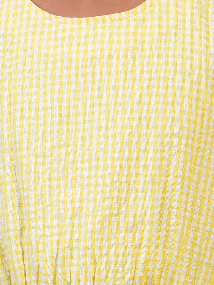 Girl's Yellow Printed Sleeveless A-Line Dress-Girls Dress-Crimsoune Club