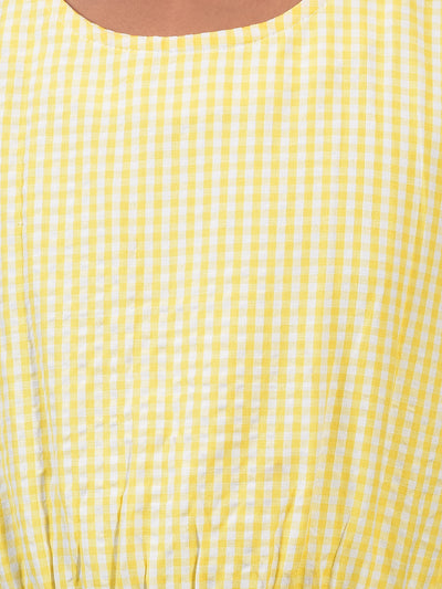 Girl's Yellow Printed Sleeveless A-Line Dress-Girls Dress-Crimsoune Club