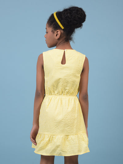 Girl's Yellow Printed Sleeveless A-Line Dress-Girls Dress-Crimsoune Club