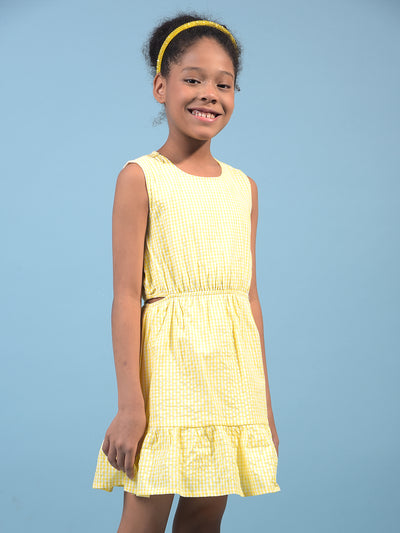 Girl's Yellow Printed Sleeveless A-Line Dress-Girls Dress-Crimsoune Club